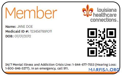 Printable Louisiana health insurance card example